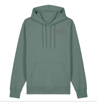 A green hoodie with 'FORGE' logo on the front.